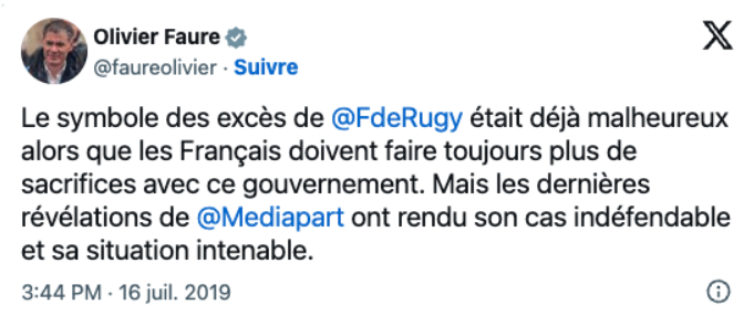 Olivier Faure se satisfaisant de la démission de François de Rugy