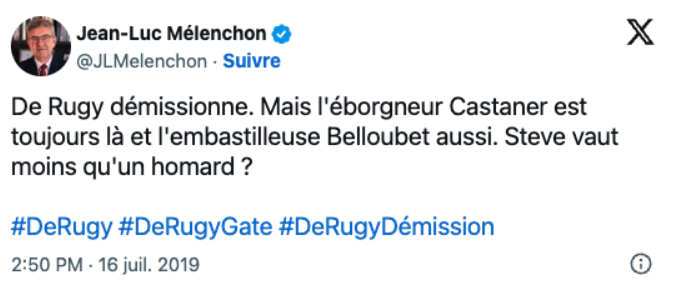 Jean-Luc Mélenchon se satisfaisant de la démission de François de Rugy